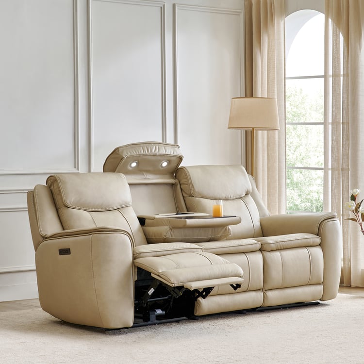 Potsdam Half Leather 3-Seater Zero Gravity Electric Recliner - Ivory