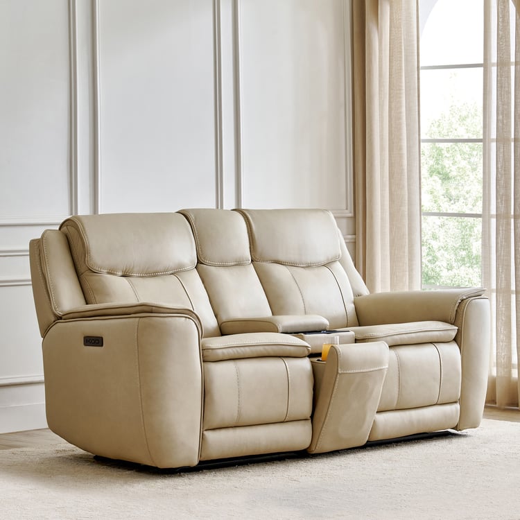 Potsdam Half Leather 2-Seater Zero Gravity Electric Recliner - Ivory