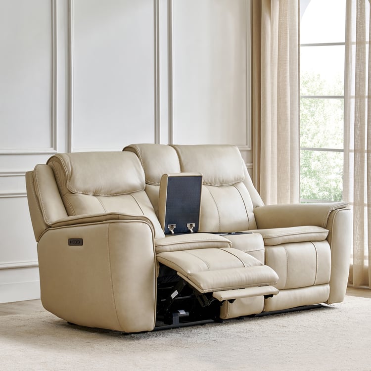 Potsdam Half Leather 2-Seater Zero Gravity Electric Recliner - Ivory