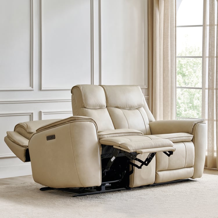 Potsdam Half Leather 2-Seater Zero Gravity Electric Recliner - Ivory