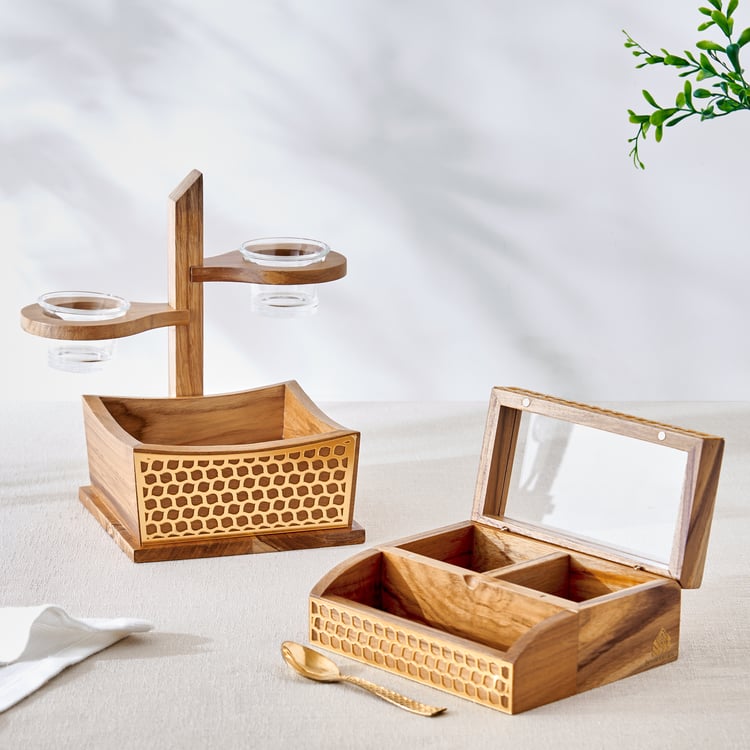 Haze Dietes 3Pcs Teak Wood Chip and Dip Set