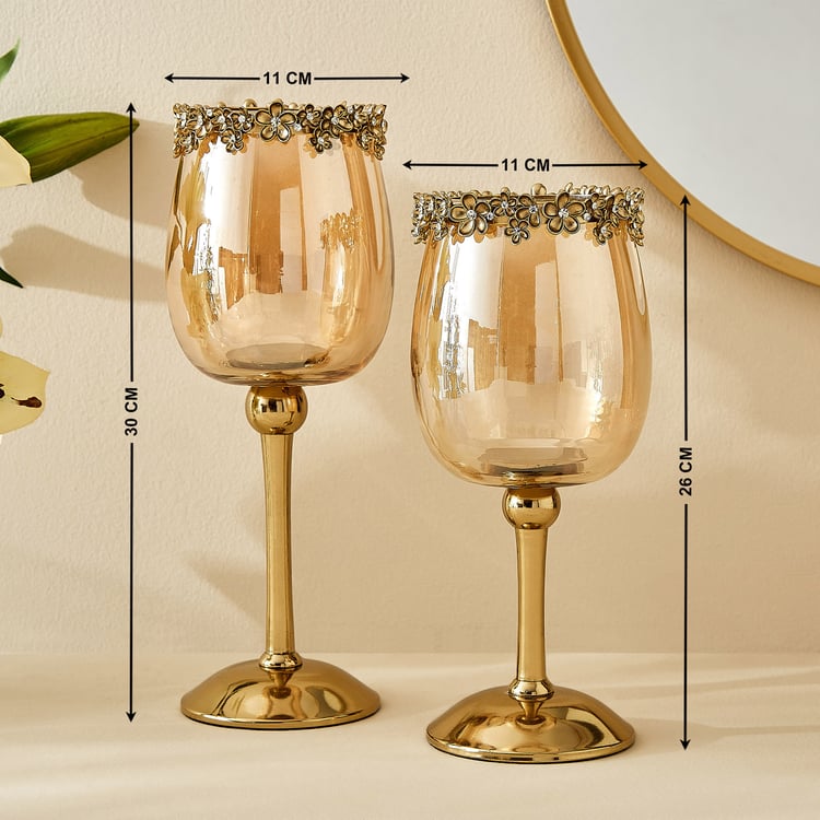 Fables Hana Set of 2 Floral Pedestal Candle Holders