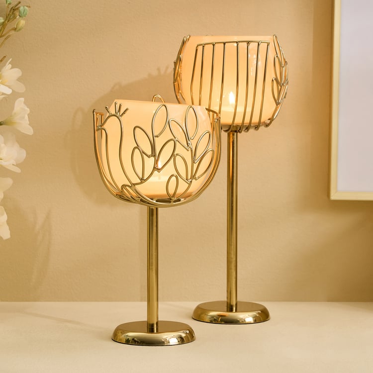 Mayur Poe Set of 2 Metal Peacock Pedestal T-Light Holders