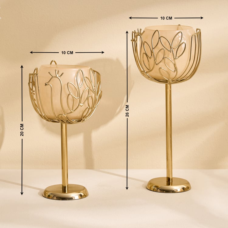 Mayur Poe Set of 2 Metal Peacock Pedestal T-Light Holders