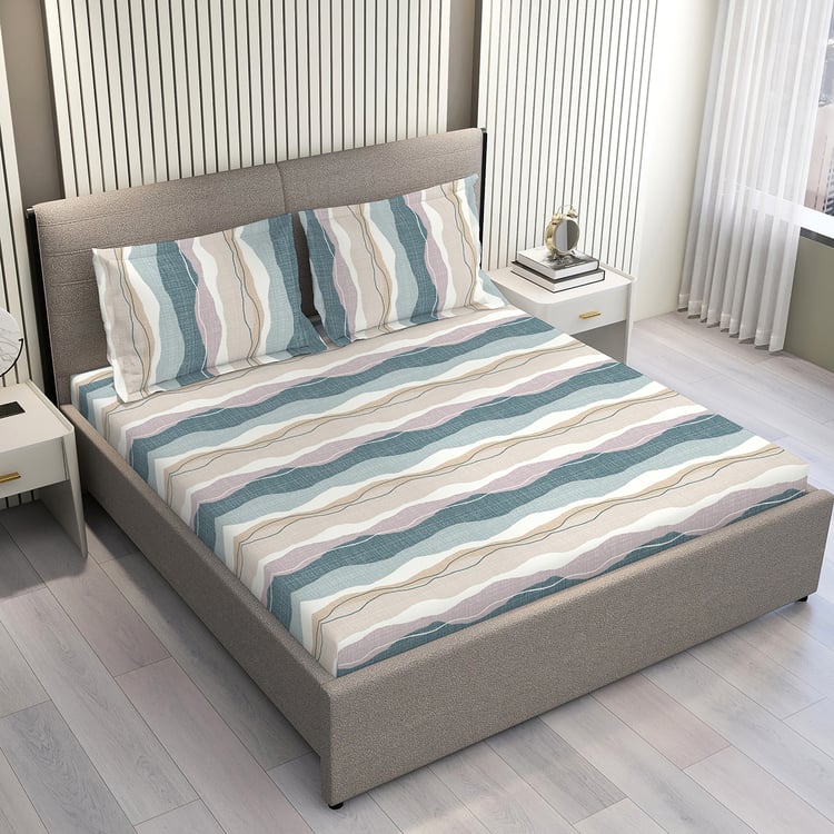 LAYERS Firenze Floret Cotton 146TC Striped 3Pcs Super King Bedsheet Set