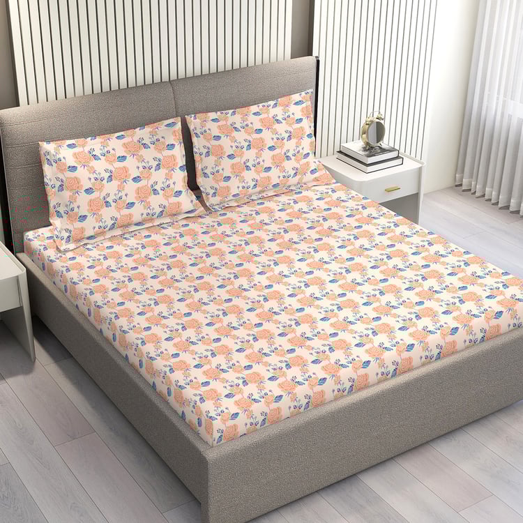 LAYERS Marigold Cotton 144TC Floral Print 3Pcs Super King Bedsheet Set