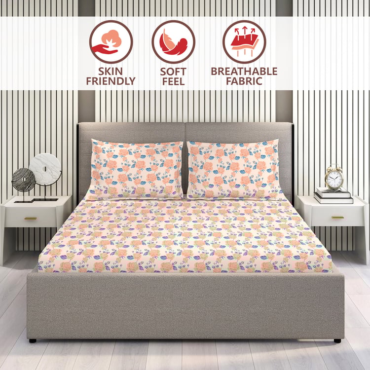 LAYERS Marigold Cotton 144TC Floral Print 3Pcs Super King Bedsheet Set
