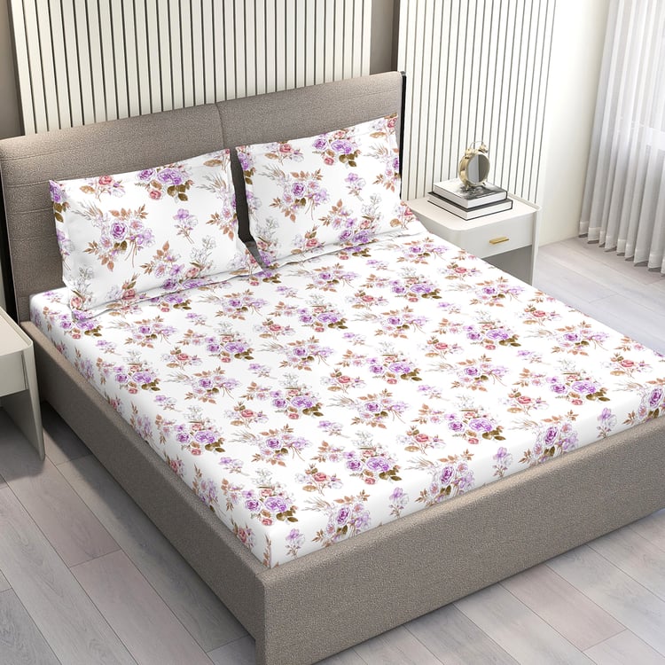 LAYERS Marigold Cotton 144TC Floral Print 3Pcs Super King Bedsheet Set