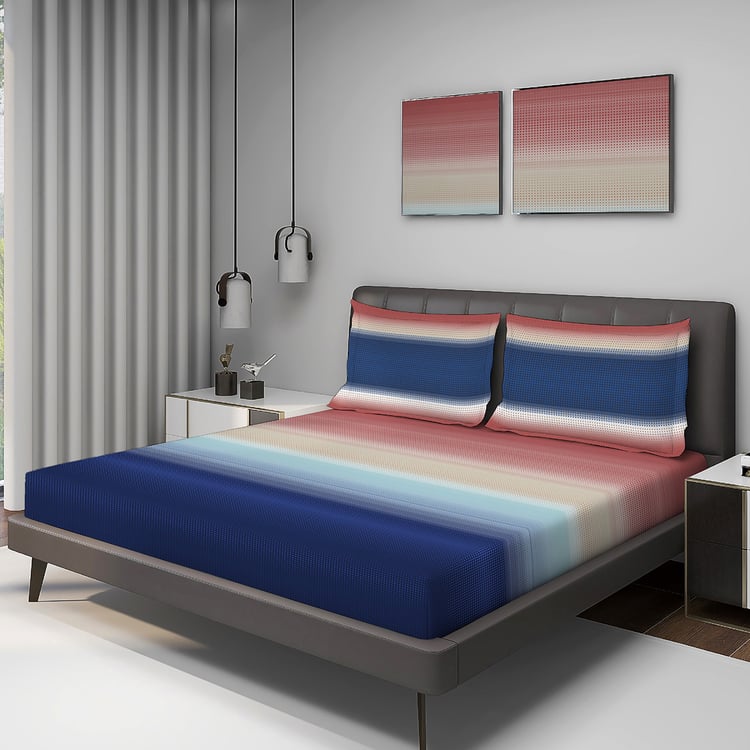 LAYERS Durathread Cotton 144TC Striped 3Pcs Super King Bedsheet Set