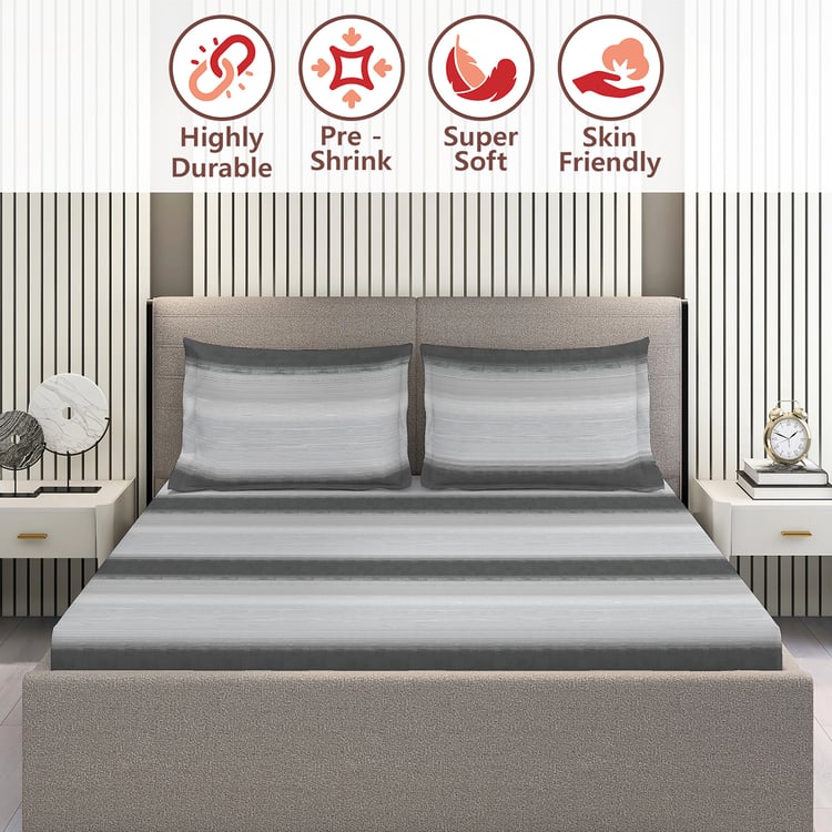 LAYERS Duracount Cotton 225TC Striped 3Pcs Super King Bedsheet Set