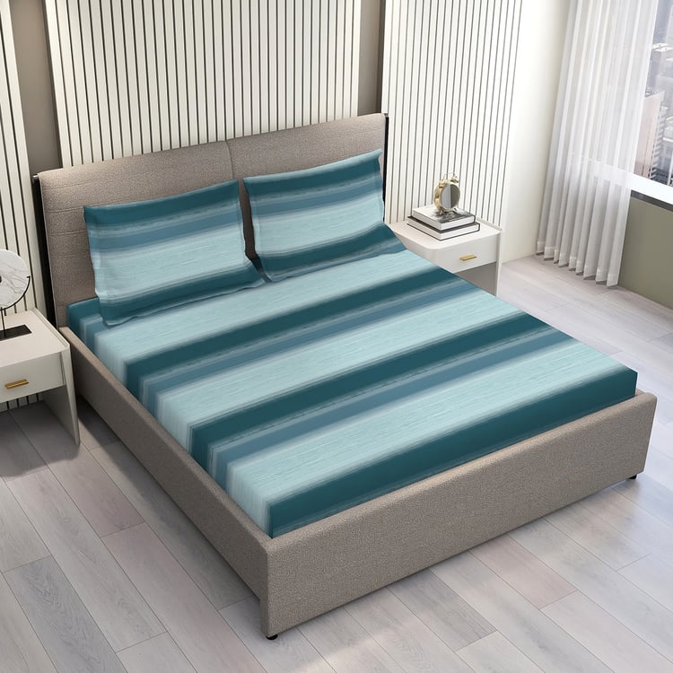 LAYERS Duracount Cotton 225TC Striped 3Pcs Super King Bedsheet Set