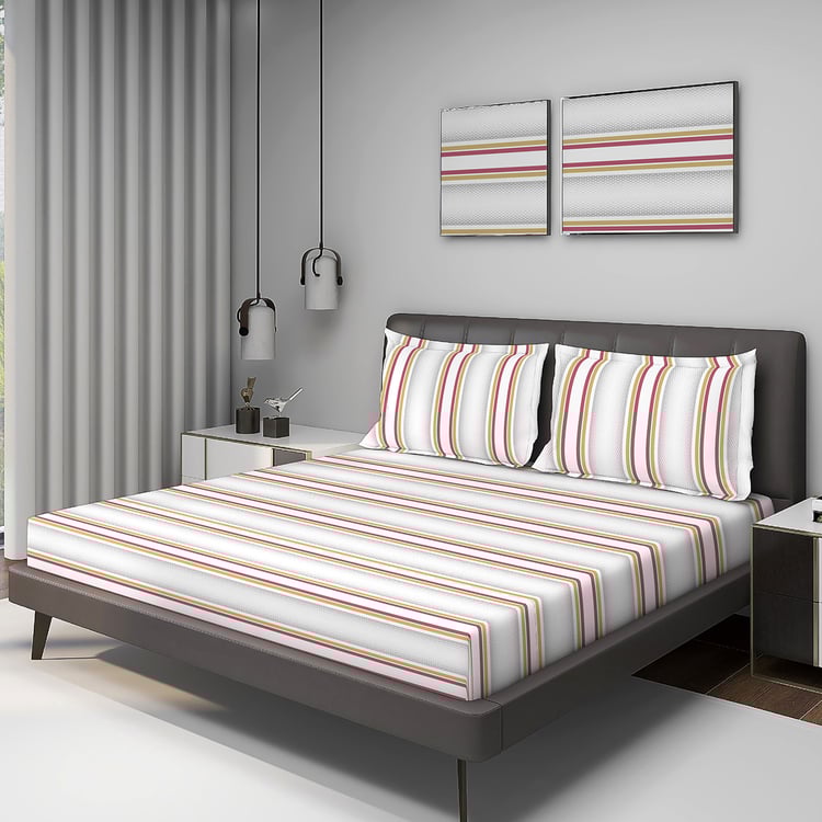 LAYERS Durathread Cotton 225TC Striped 3Pcs Super King Bedsheet Set