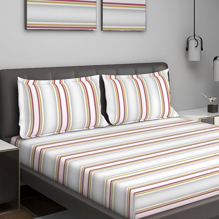 LAYERS Durathread Cotton 225TC Striped 3Pcs Super King Bedsheet Set