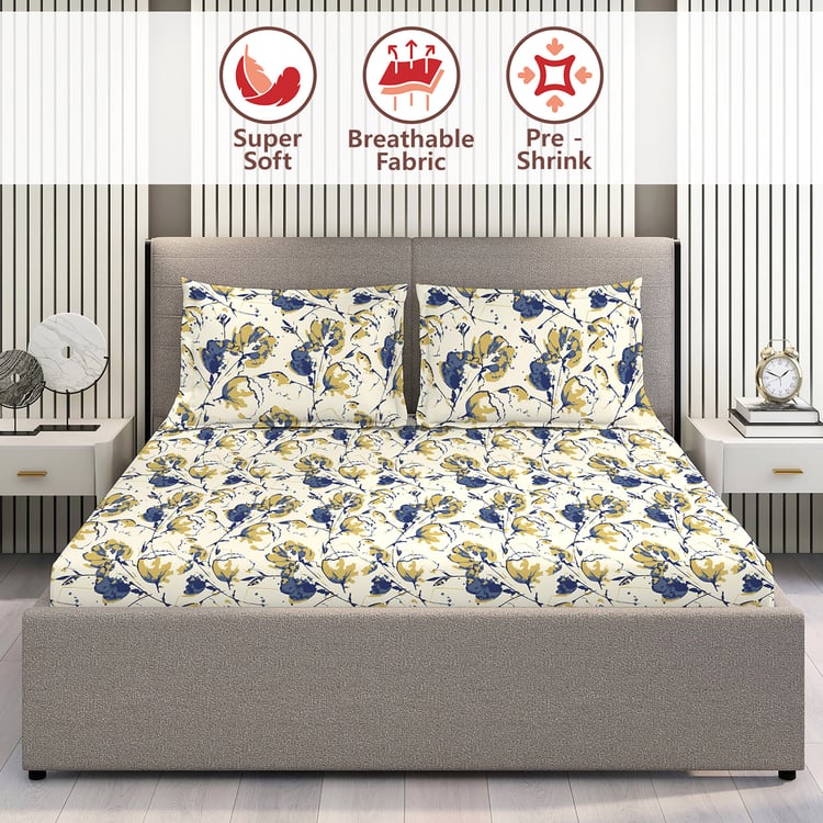 LAYERS Home Easy Cotton 144TC Floral Print 3Pcs Super King Bedsheet Set