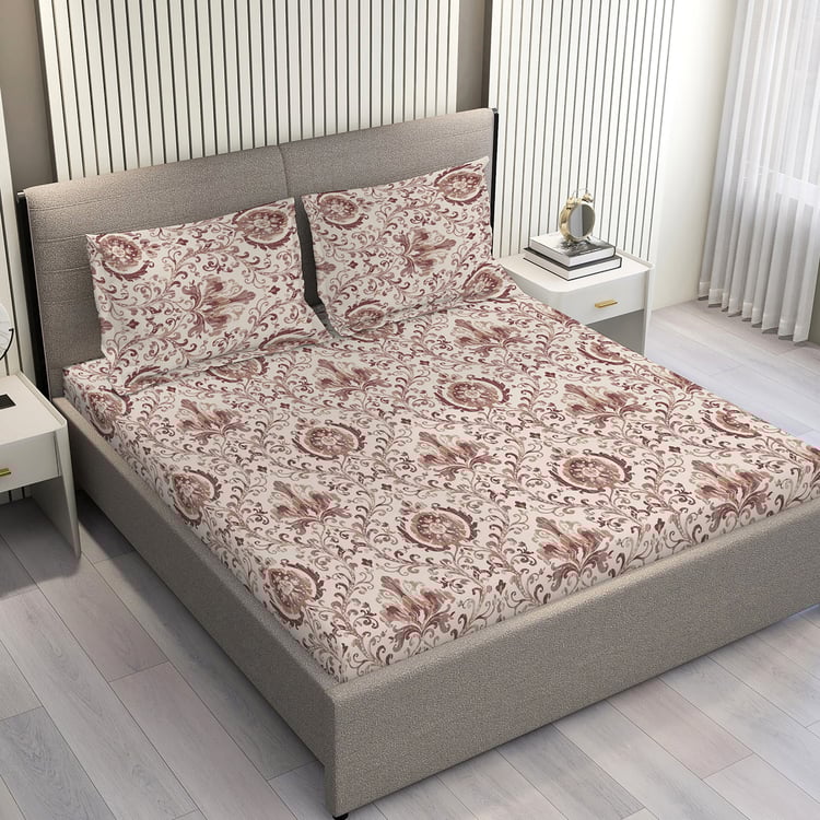 LAYERS Glory Cotton 144TC Ethnic Print 3Pcs Queen Bedsheet Set