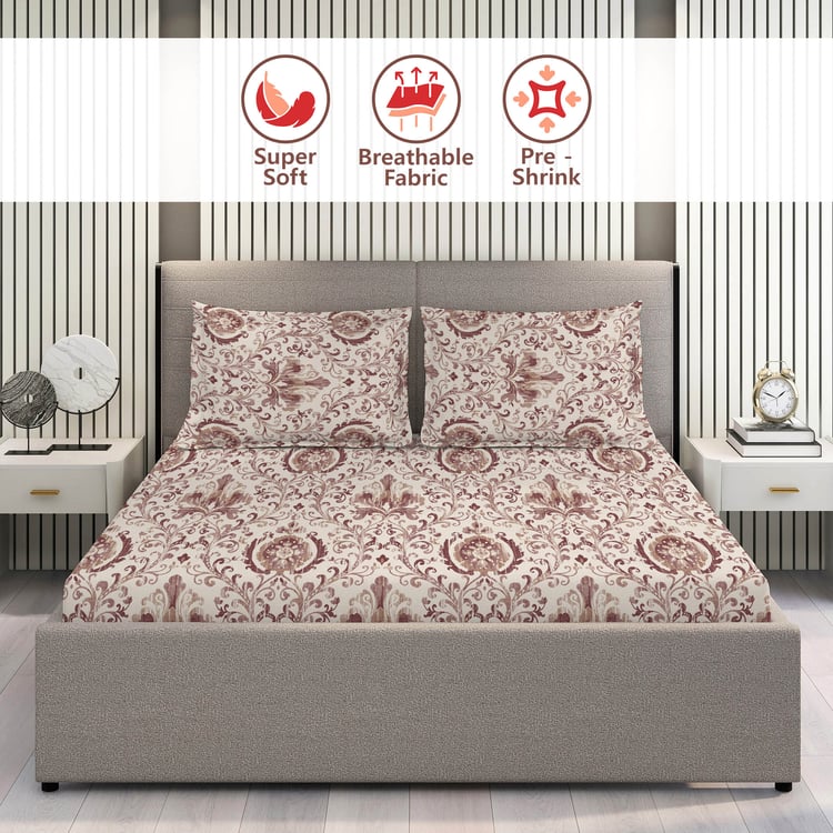 LAYERS Glory Cotton 144TC Ethnic Print 3Pcs Queen Bedsheet Set