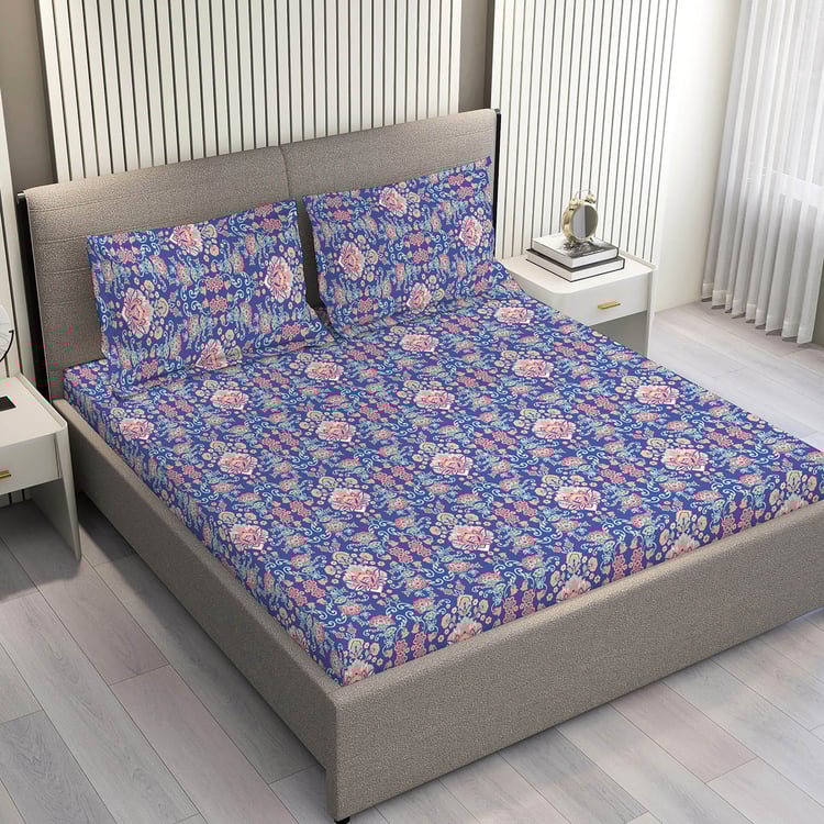 LAYERS Glory Cotton 144TC Ethnic Print 3Pcs Queen Bedsheet Set