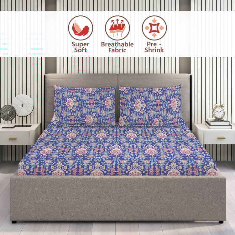 LAYERS Glory Cotton 144TC Ethnic Print 3Pcs Queen Bedsheet Set