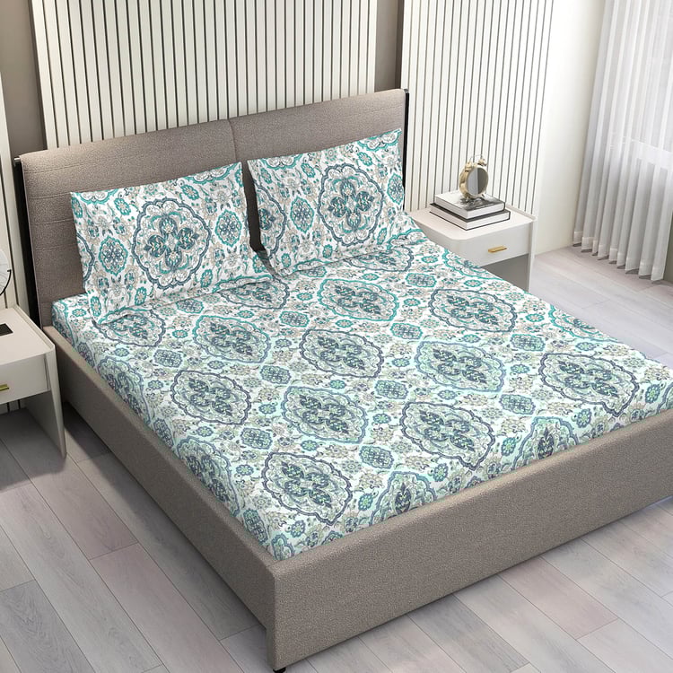 LAYERS Glory Cotton 144TC Ethnic Print 3Pcs Queen Bedsheet Set