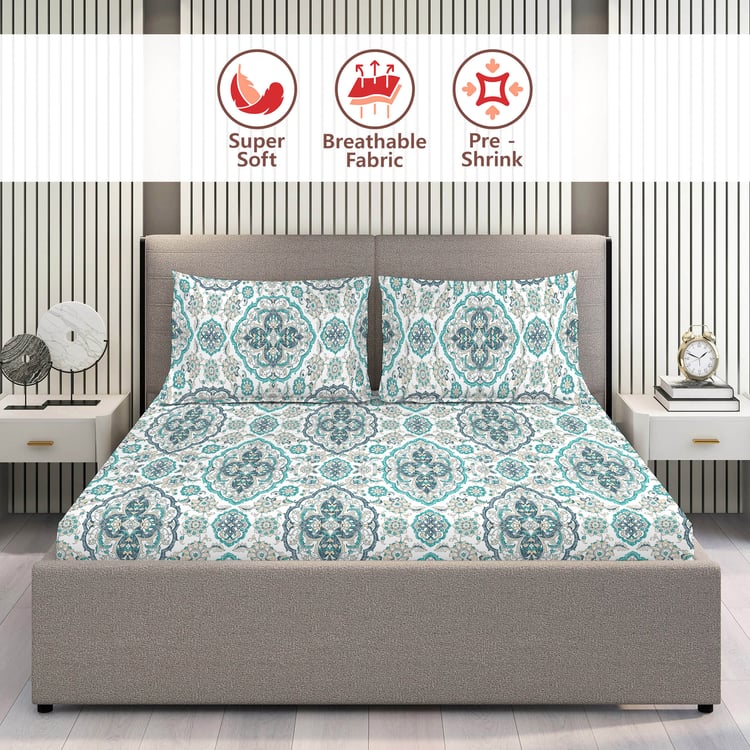 LAYERS Glory Cotton 144TC Ethnic Print 3Pcs Queen Bedsheet Set