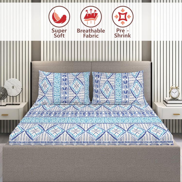 LAYERS Home Easy Cotton 144TC Ethnic Print 3Pcs Queen Bedsheet Set