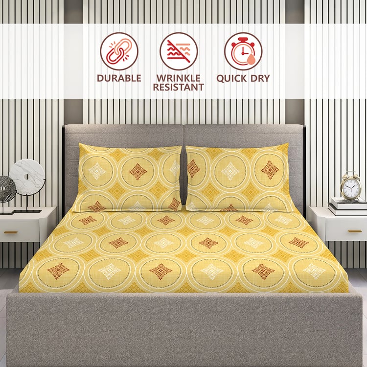 LAYERS Aura Microfibre Geometric Print 3Pcs Queen Bedsheet Set