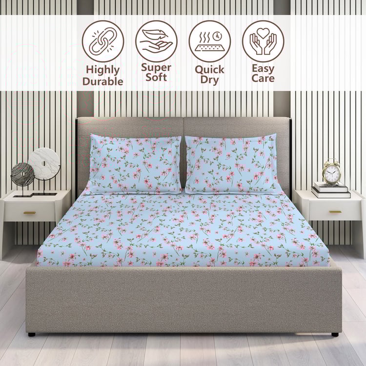 LAYERS Aria Microfibre Floral Print 3Pcs Queen Bedsheet Set