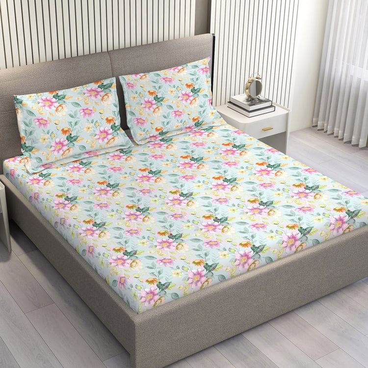LAYERS Bloom Microfibre Floral Print 3Pcs Queen Bedsheet Set