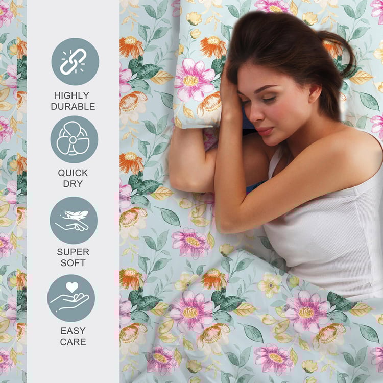LAYERS Bloom Microfibre Floral Print 3Pcs Queen Bedsheet Set