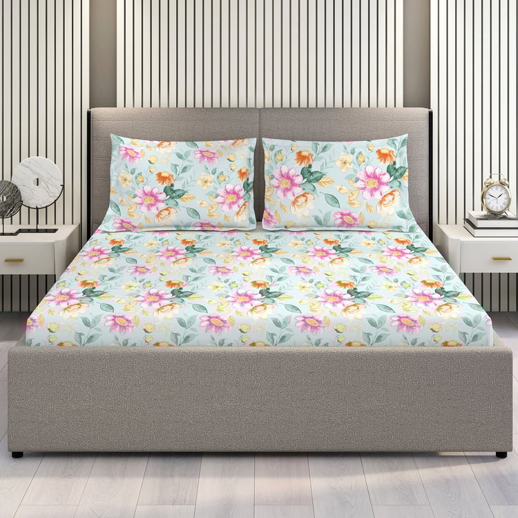 LAYERS Bloom Microfibre Floral Print 3Pcs Queen Bedsheet Set