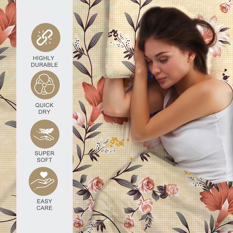 LAYERS Bloom Microfibre Floral Print 3Pcs Queen Bedsheet Set