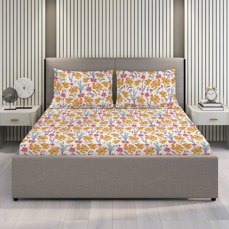 LAYERS Bloom Microfibre Floral Print 3Pcs Queen Bedsheet Set