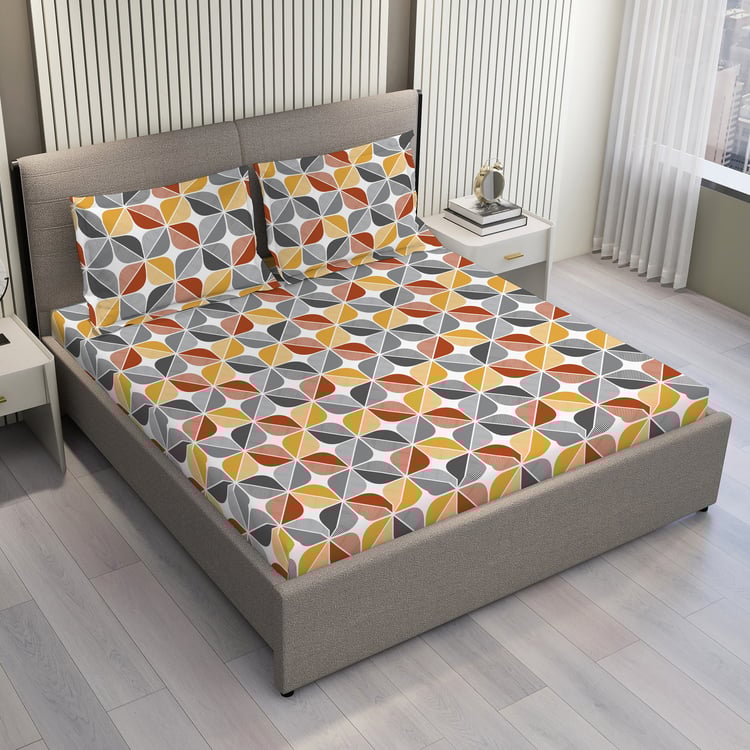 LAYERS Bloom Microfibre Geometric Print 3Pcs Queen Bedsheet Set