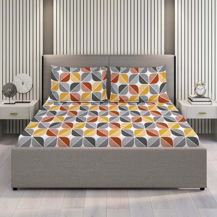 LAYERS Bloom Microfibre Geometric Print 3Pcs Queen Bedsheet Set
