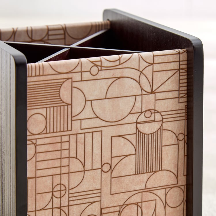 Zenith Lineart Wooden Geometric Print Cutlery Holder
