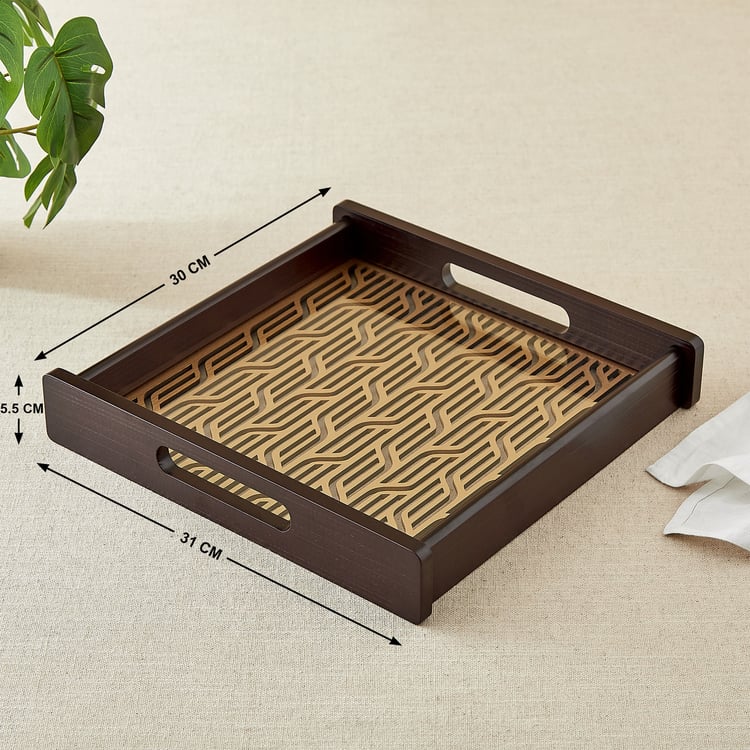 Elm Laser Linear Wooden Serving Tray - 30x31x5.5cm