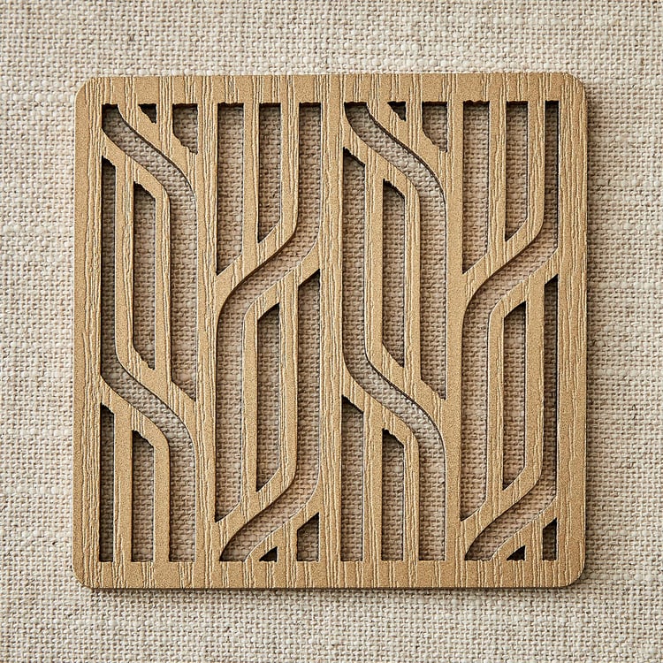 Elm Laser Linear Set of 6 Wooden Coasters with Holder