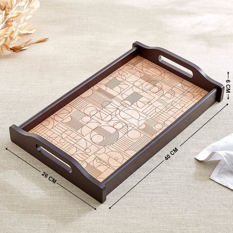 Zenith Lineart Wooden Geometric Print Serving Tray - 40x26x6cm