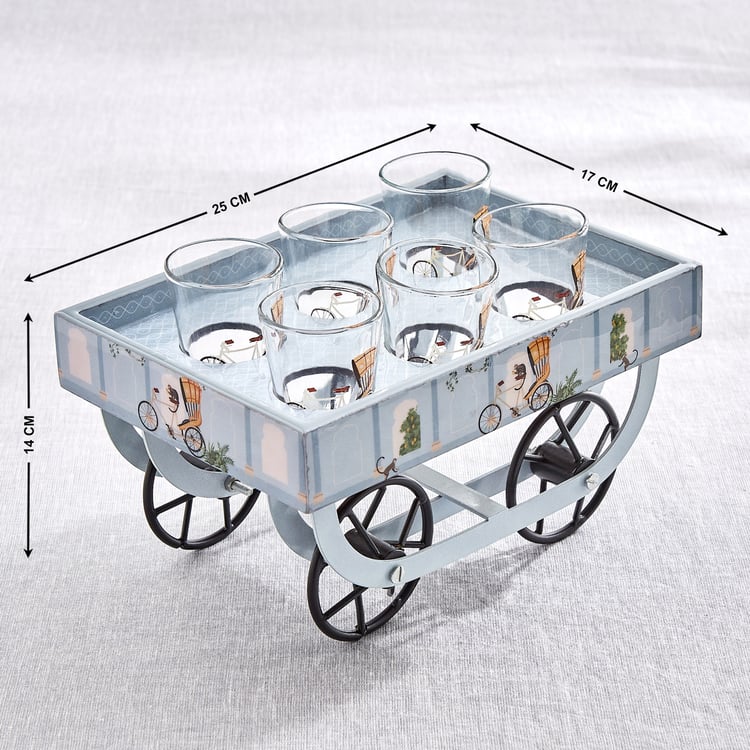 Jalsa Auric 7Pcs Glass Printed Cutting Chai Cups with Thela Stand - 160ml