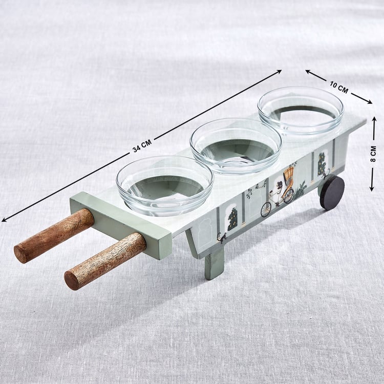 Jalsa Auric 4Pcs Glass and Wood Serving Set - 120ml