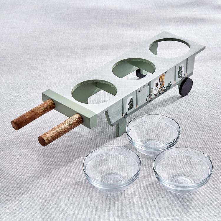 Jalsa Auric 4Pcs Glass and Wood Serving Set - 120ml