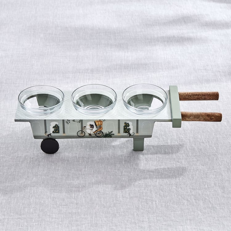Jalsa Auric 4Pcs Glass and Wood Serving Set - 120ml