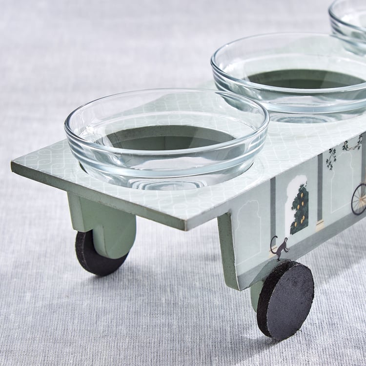 Jalsa Auric 4Pcs Glass and Wood Serving Set - 120ml