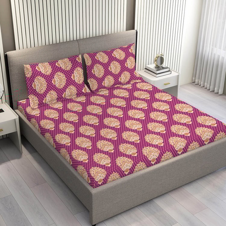 LAYERS Glory Cotton 144TC Ethnic Print 3Pcs Queen Bedsheet Set