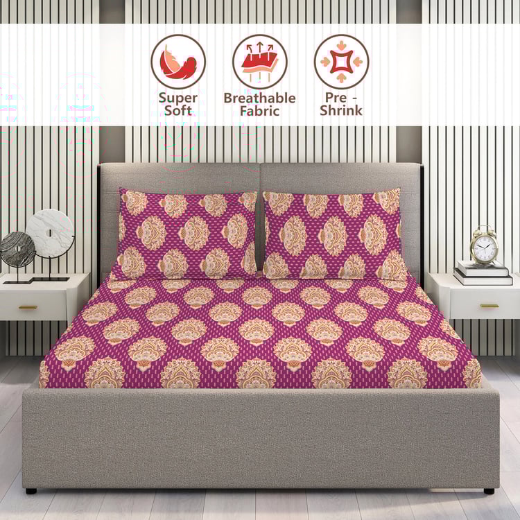 LAYERS Glory Cotton 144TC Ethnic Print 3Pcs Queen Bedsheet Set