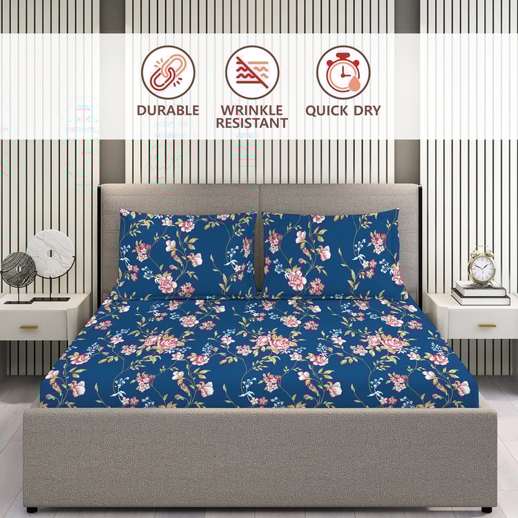 LAYERS Aura Microfibre Floral Print 3Pcs Super King Bedsheet Set
