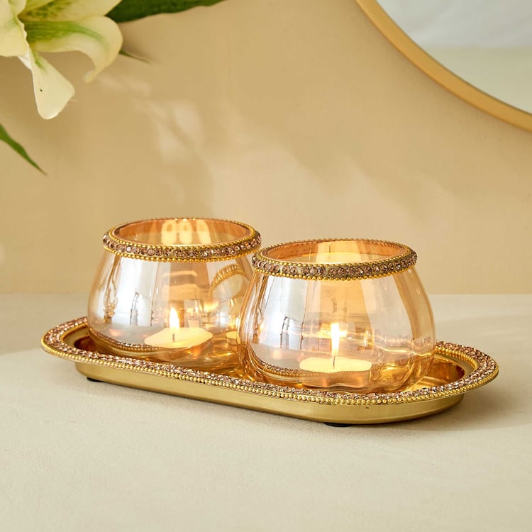 Fables Twirl Set of 2 Glass Votive Candle Holders with Tray