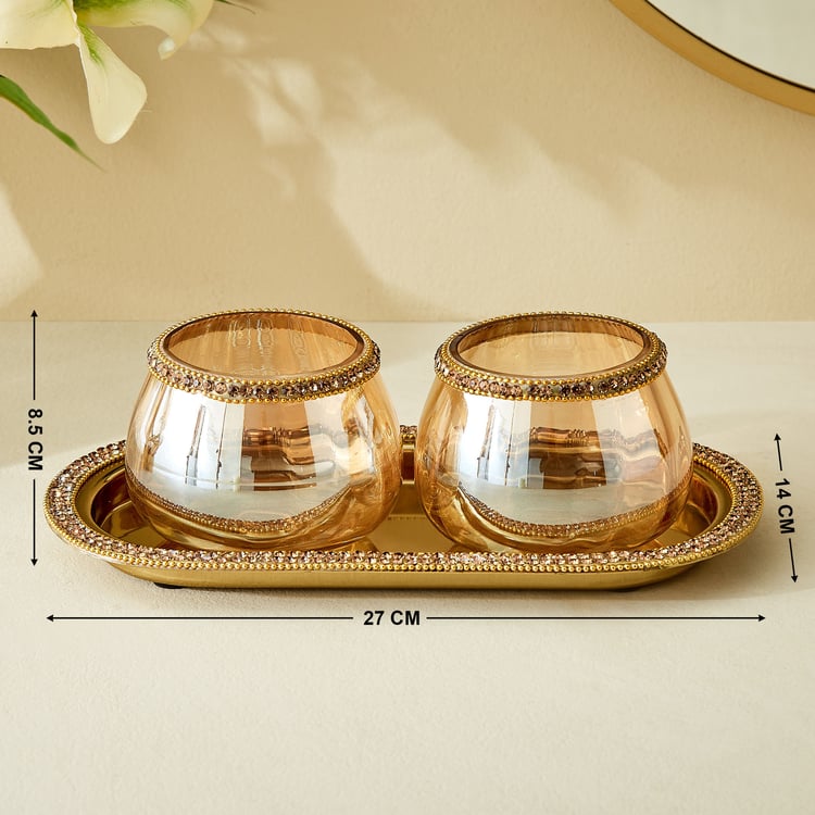Fables Twirl Set of 2 Glass Votive Candle Holders with Tray