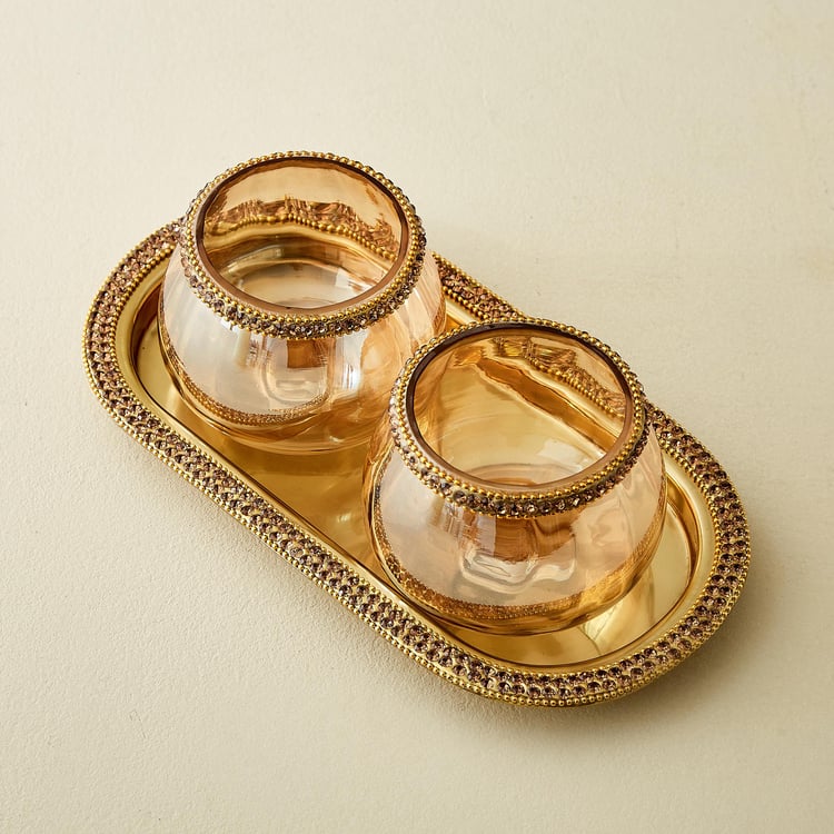 Fables Twirl Set of 2 Glass Votive Candle Holders with Tray