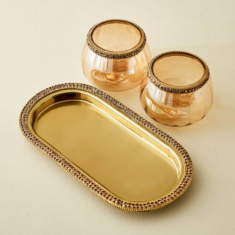 Fables Twirl Set of 2 Glass Votive Candle Holders with Tray